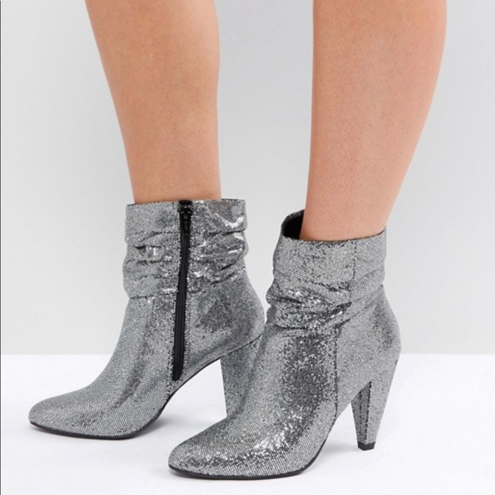 Wide Width Silver Glitter Slouch Ankle Boot NWOT